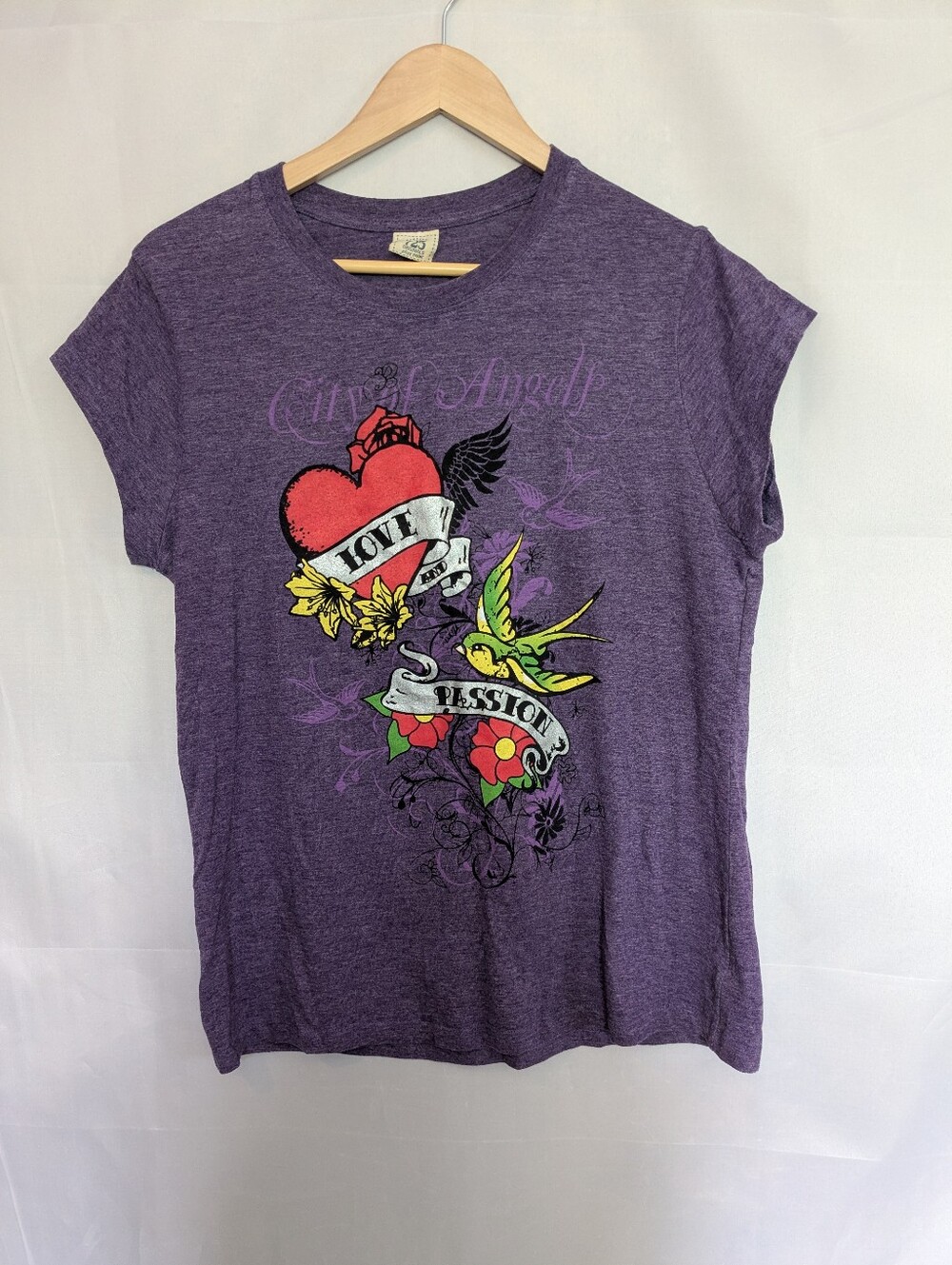 Vintage Y2K 725 Originals Ed Hardy Style Tattoo Graphic Fitted Tee XL 1X Purple